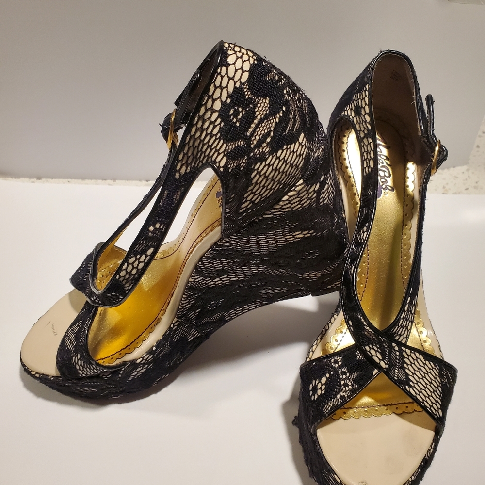 Black Lace Wedges "lightly worn" with box
